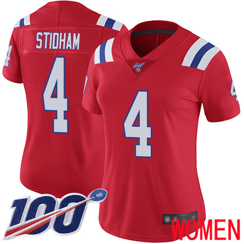 New England Patriots Limited Red Women #4 Jarrett Stidham Alternate NFL Jersey 100th Season->new england patriots->NFL Jersey
